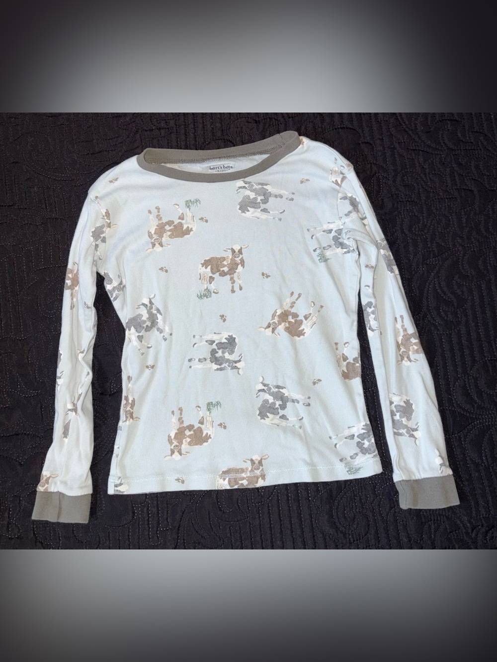 Burt's Bees Long-Sleeve Cow Print Tee - Cream with Brown & Gray Cows Size 6Y